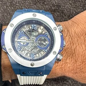 Hublot Blue and White Chronograph Watch